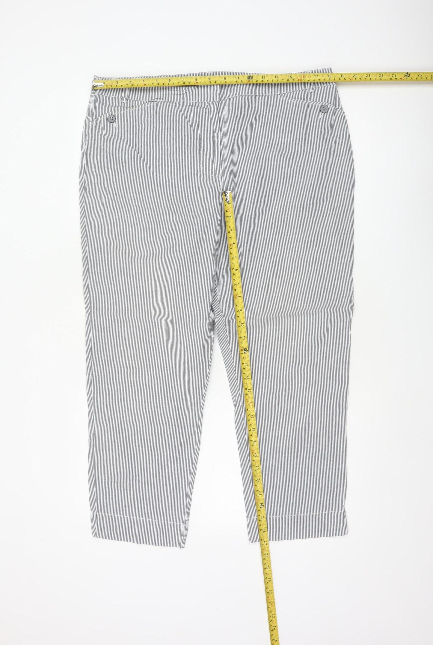 Jaeger Women Grey Pinstripe Cotton Tapered Chino Trousers UK 16