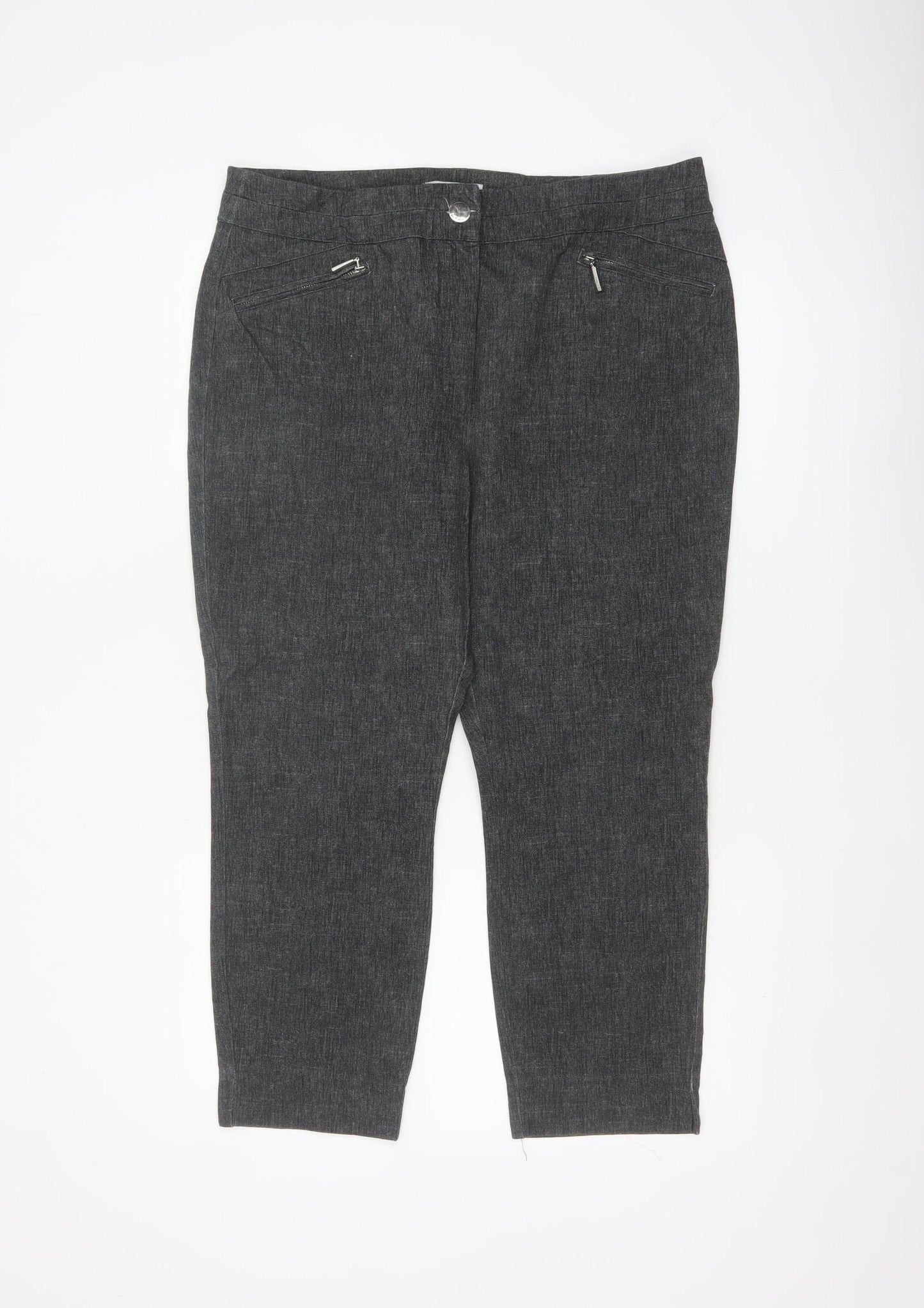 M&S Women’s Grey UK 16 Short High Rise Tapered Cotton Trousers