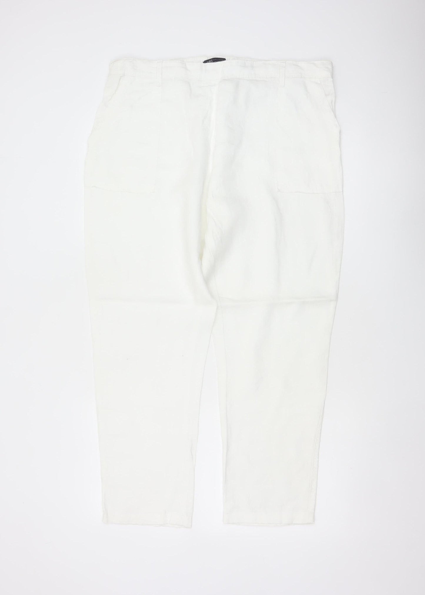 M&S Women’s Soft White UK 16 Linen Cargo Tapered Trousers