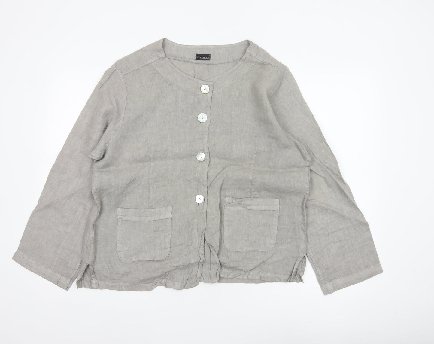 Luca Vanucci Women’s Grey XL Linen Button-Up Pocket Blouse Made in Italy