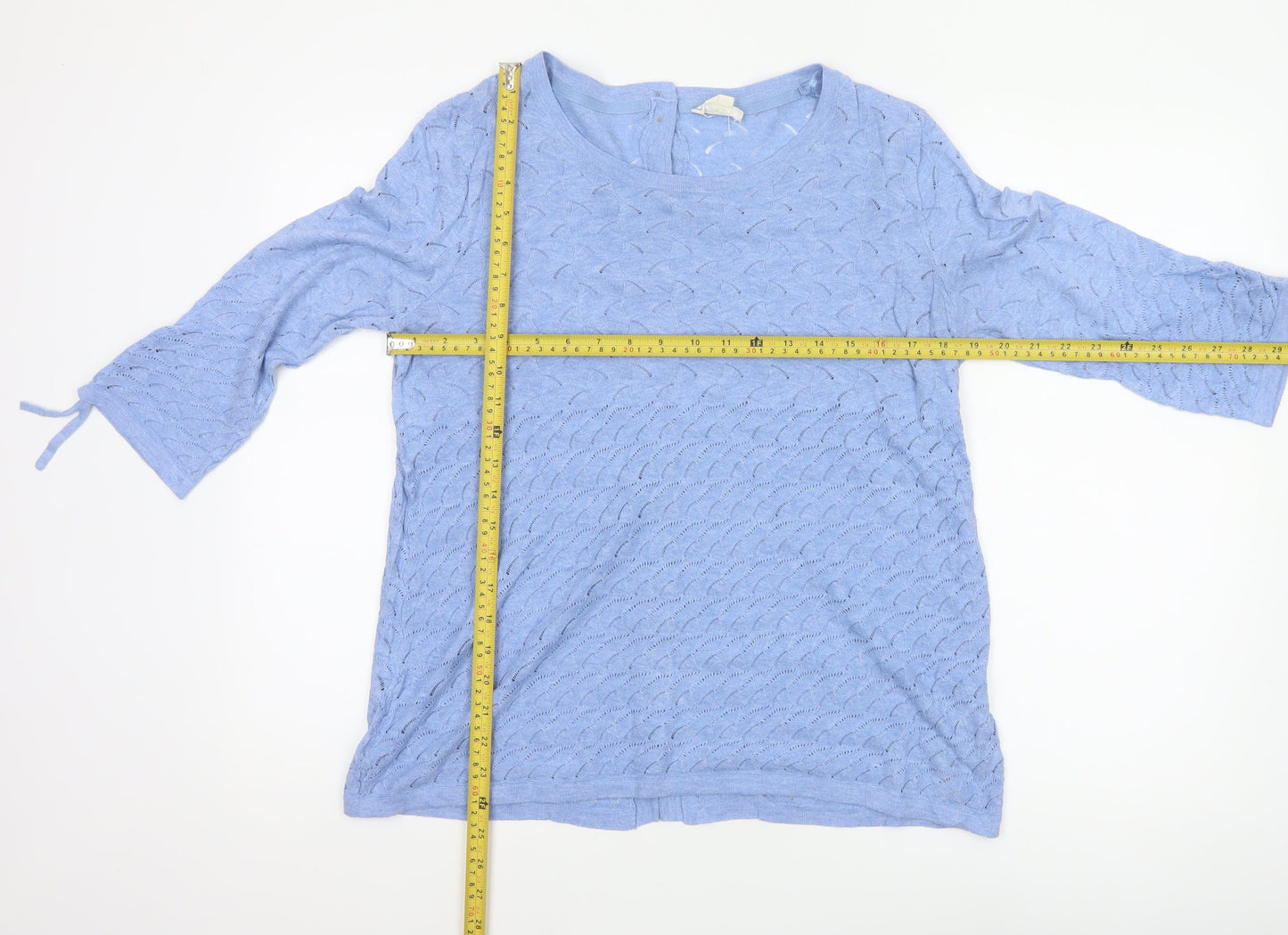 Fat Face Women’s Blue UK 12 Open Knit Button 3/4 Sleeve Cardigan