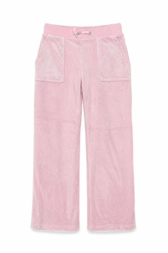 Front view of Juicy Couture girls’ pink velour cargo trousers age 7-8 pockets