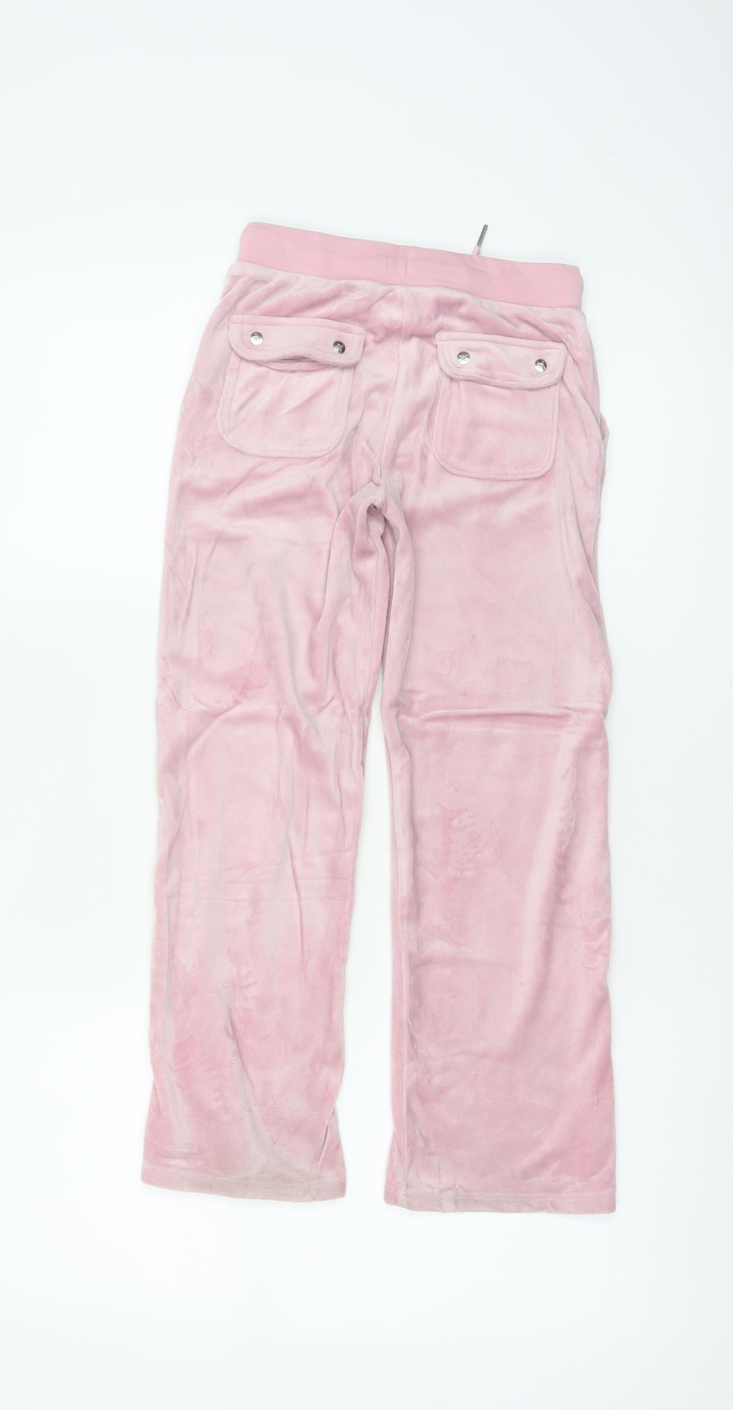 Juicy Couture Girls Pink Velour Cargo Trousers Age 7-8 Pockets