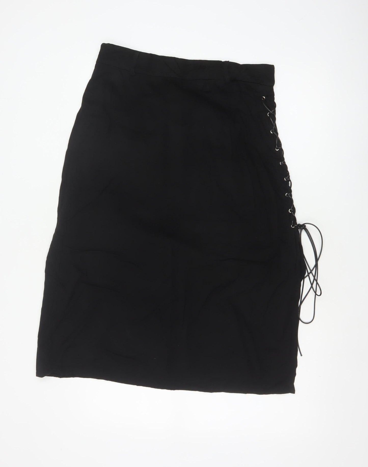 Disturbia Women Black UK 14 Gothic Lace Up Midi Pencil Skirt