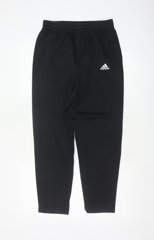 adidas Boys Black Jogger Trousers 13-14 Years Cotton Blend Elastic Waist