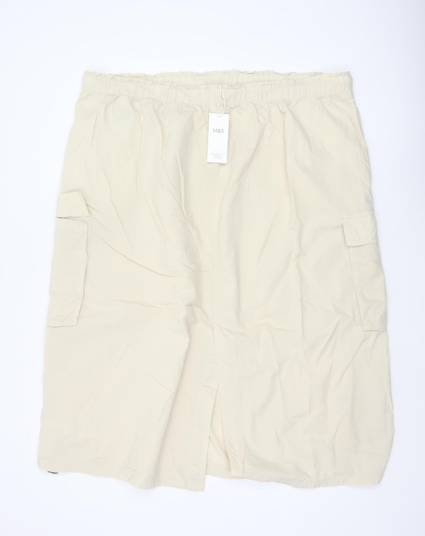 Marks & Spencer Women Beige UK 24 Long Cargo Skirt Drawstring Pockets