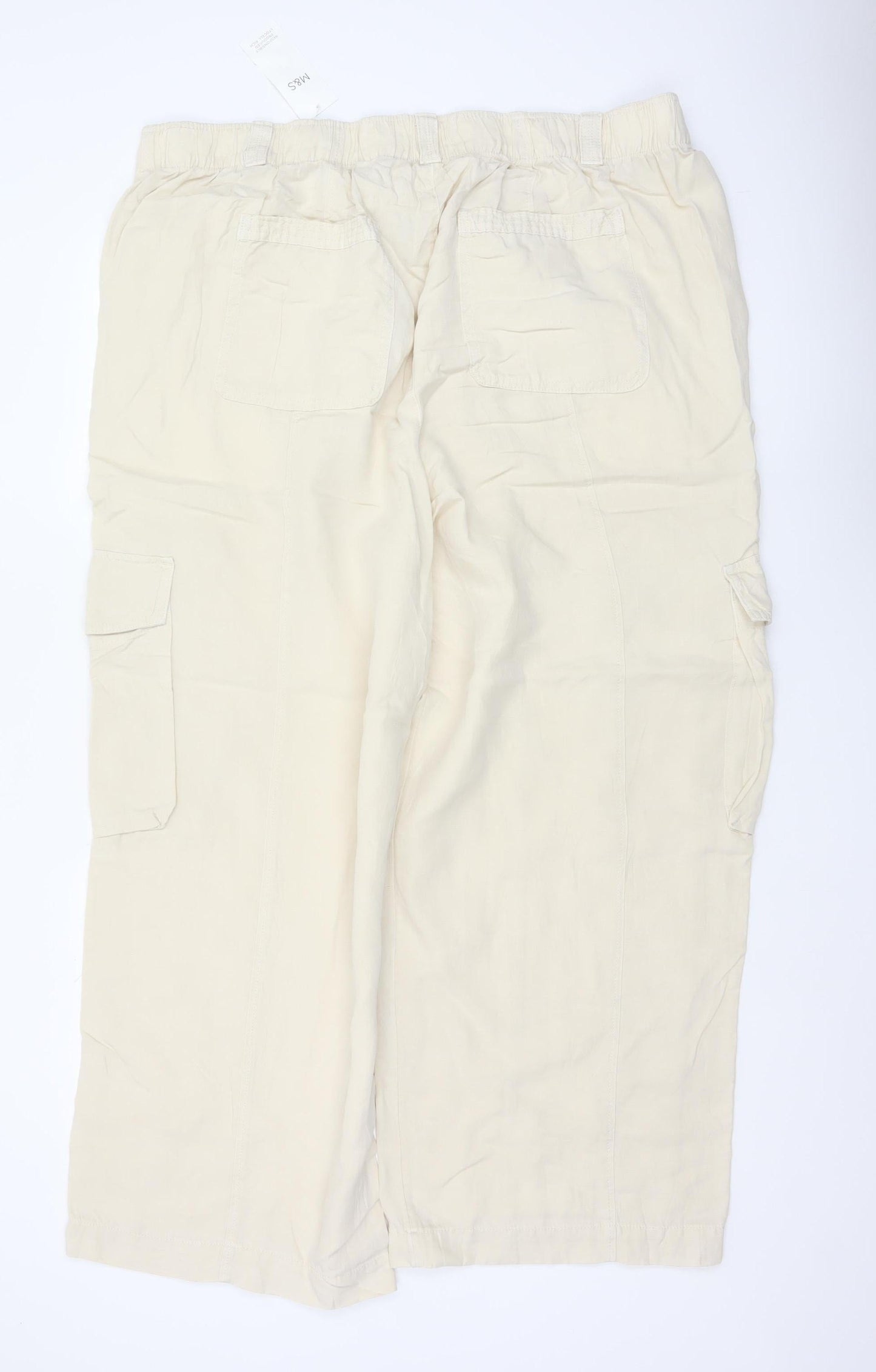 Marks and Spencer Women Ivory UK 22 Cargo Linen Blend Trousers