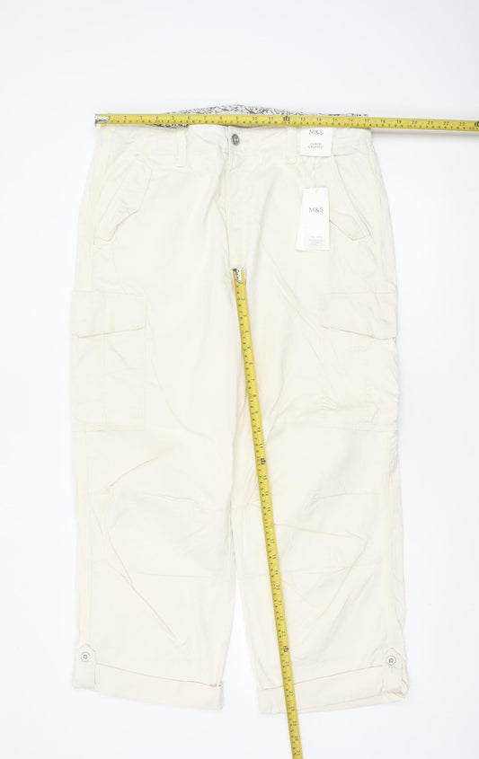 Marks & Spencer Women Beige Size 16 Long Cargo Cropped Trousers