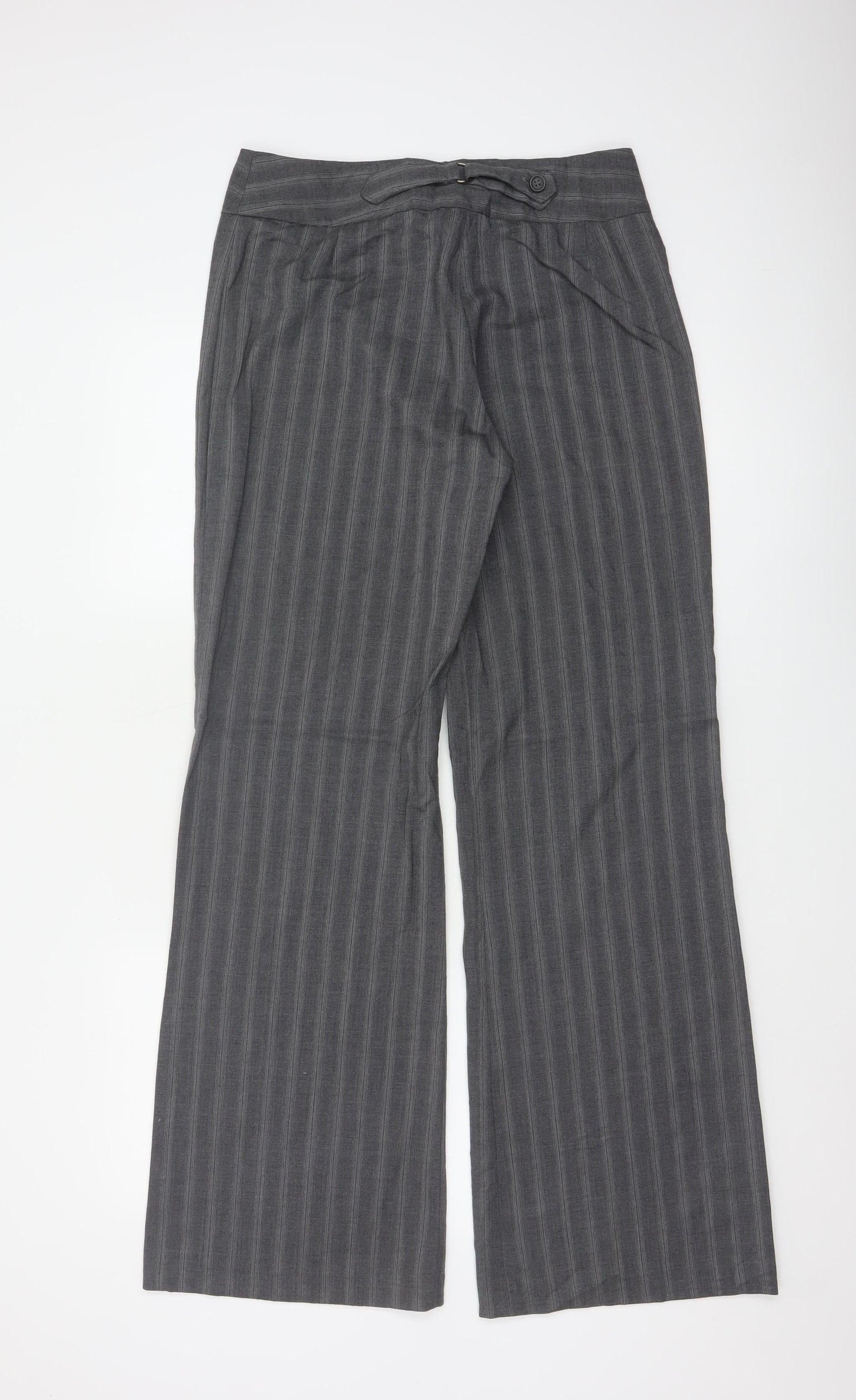 Next Women’s Grey Stripe Wool Blend Tailored Bootcut Trousers UK 10L