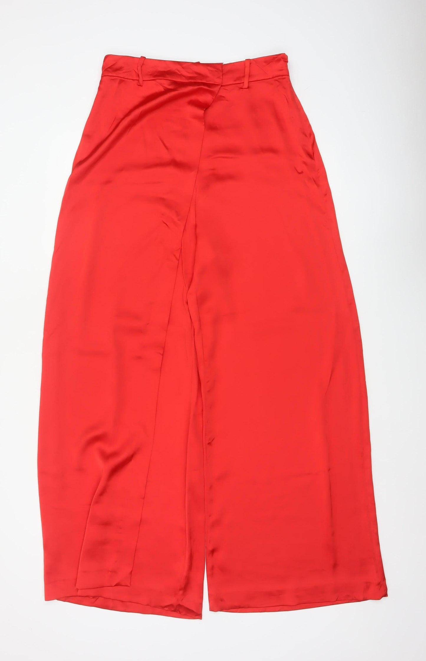 Zara Women Red L High Rise Wide-Leg Tailored Trousers