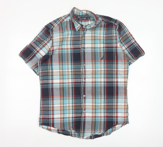 Nautica Men Multicolour Plaid Cotton Button-Down Short Sleeve Shirt S