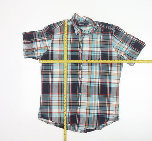 Nautica Men Multicolour Plaid Cotton Button-Down Short Sleeve Shirt S