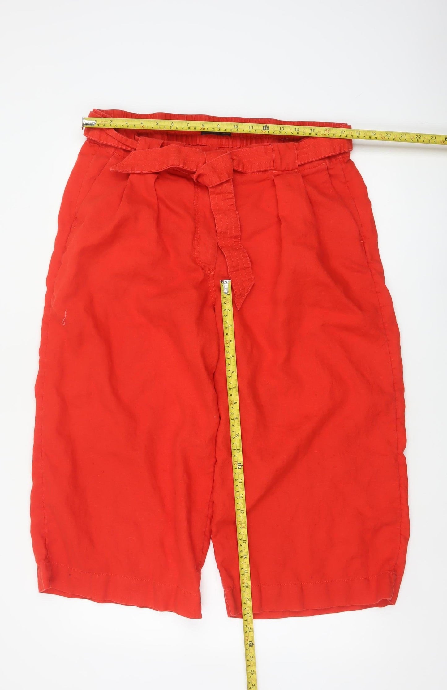 Marks & Spencer Women Red UK 18 Linen Cropped Paperbag Trousers
