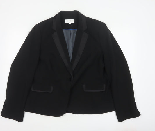 CC Women's Black UK 18 Tuxedo Blazer Satin Shawl Lapel