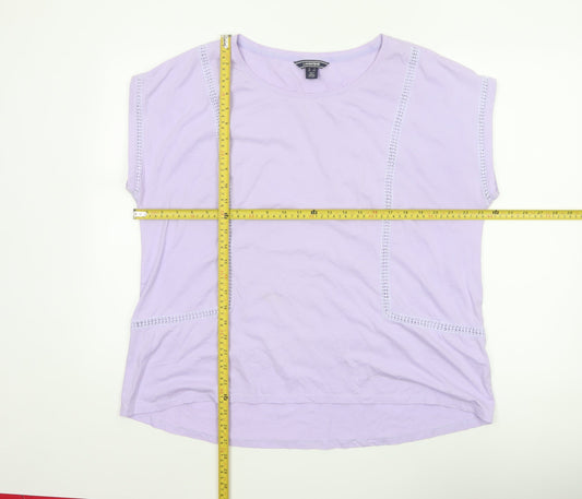 Lands' End Women Purple XL Cotton Crochet Trim Cap Sleeve Blouse