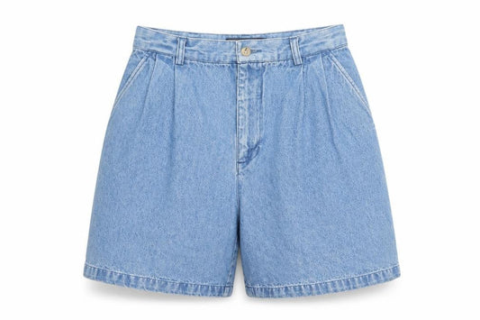 British Khaki Women's Blue UK 8 Pleated Denim Bermuda Shorts