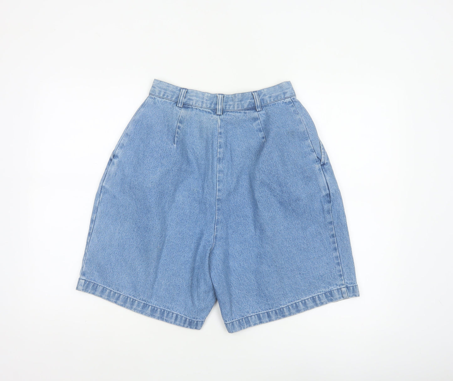 British Khaki Women's Blue UK 8 Pleated Denim Bermuda Shorts