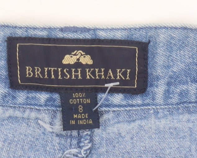 British Khaki Women's Blue UK 8 Pleated Denim Bermuda Shorts