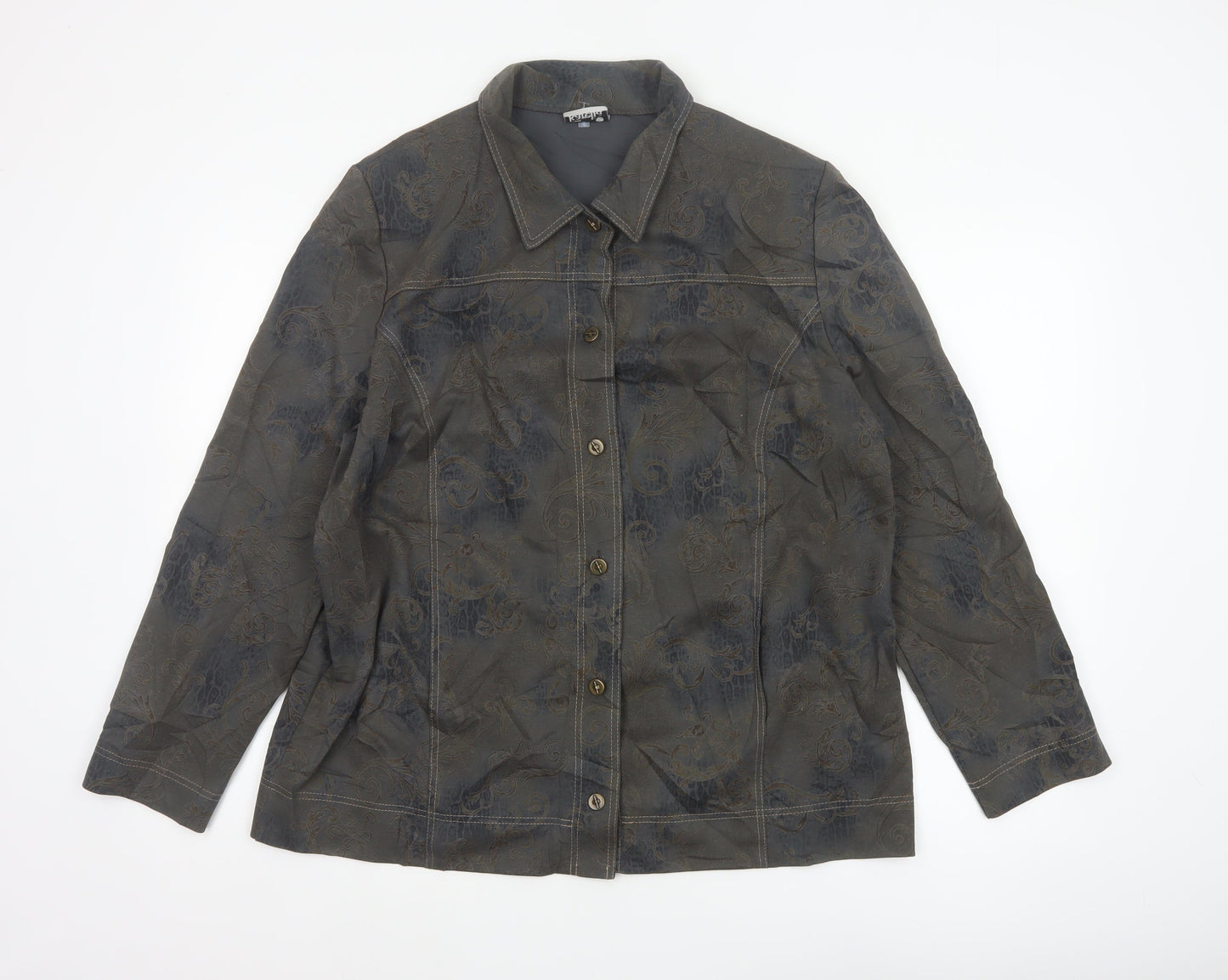 Finn Karelia Women Grey Paisley Button Jacket UK 20 Collared Cotton Blend