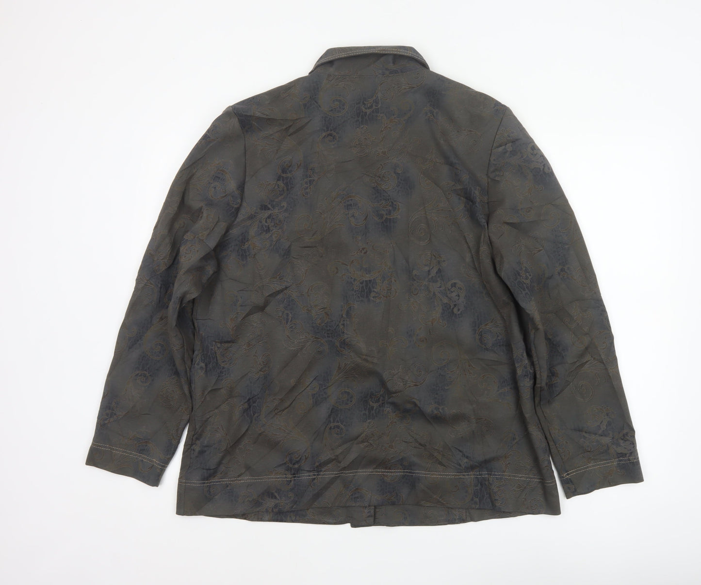 Finn Karelia Women Grey Paisley Button Jacket UK 20 Collared Cotton Blend