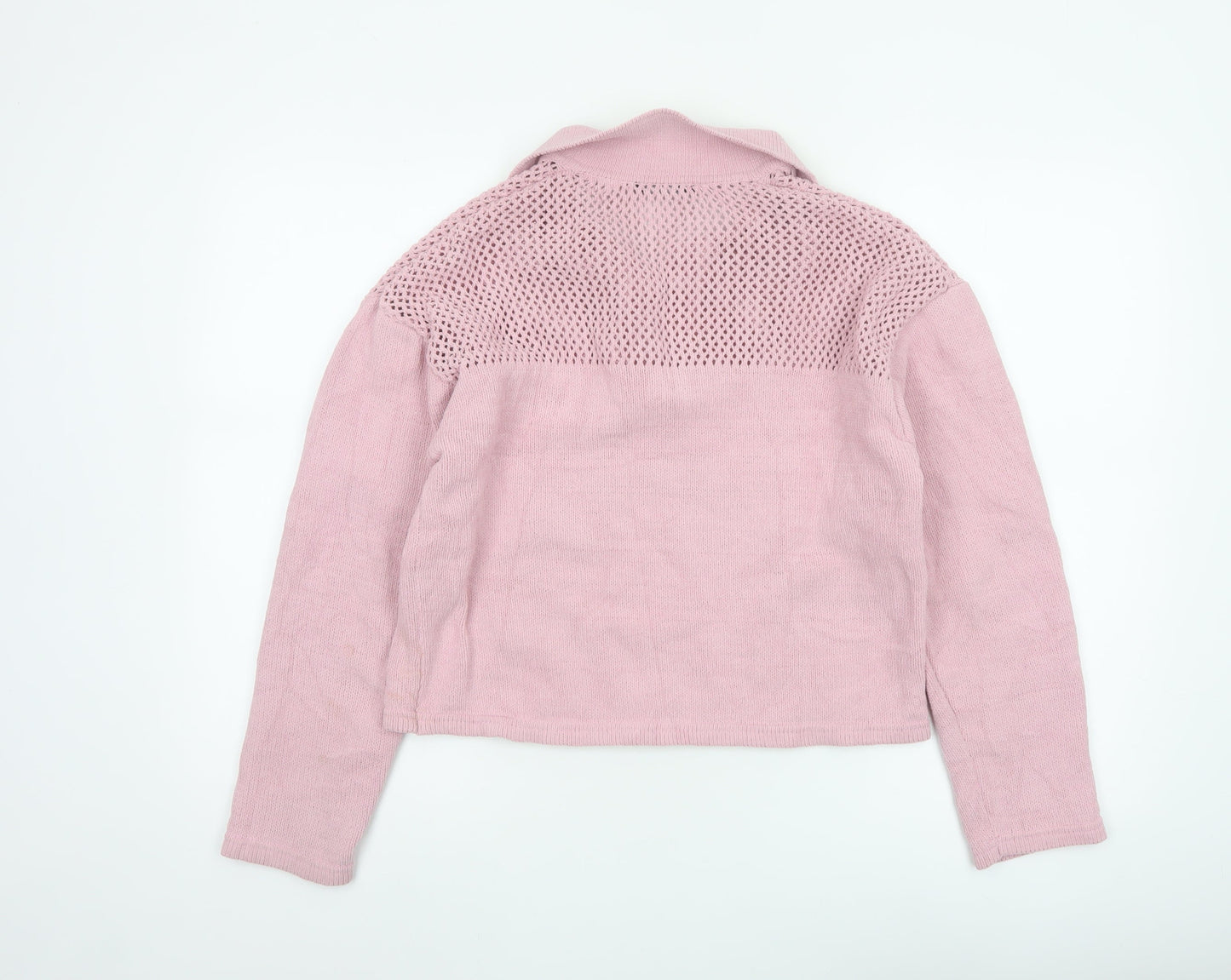 Zara Women Pink S Open Knit Collared Long Sleeve Pullover Jumper