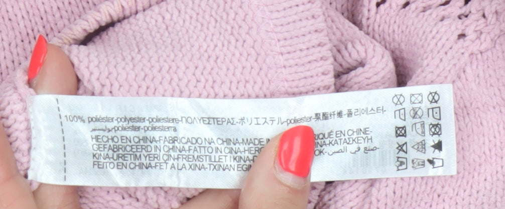 Zara Women Pink S Open Knit Collared Long Sleeve Pullover Jumper