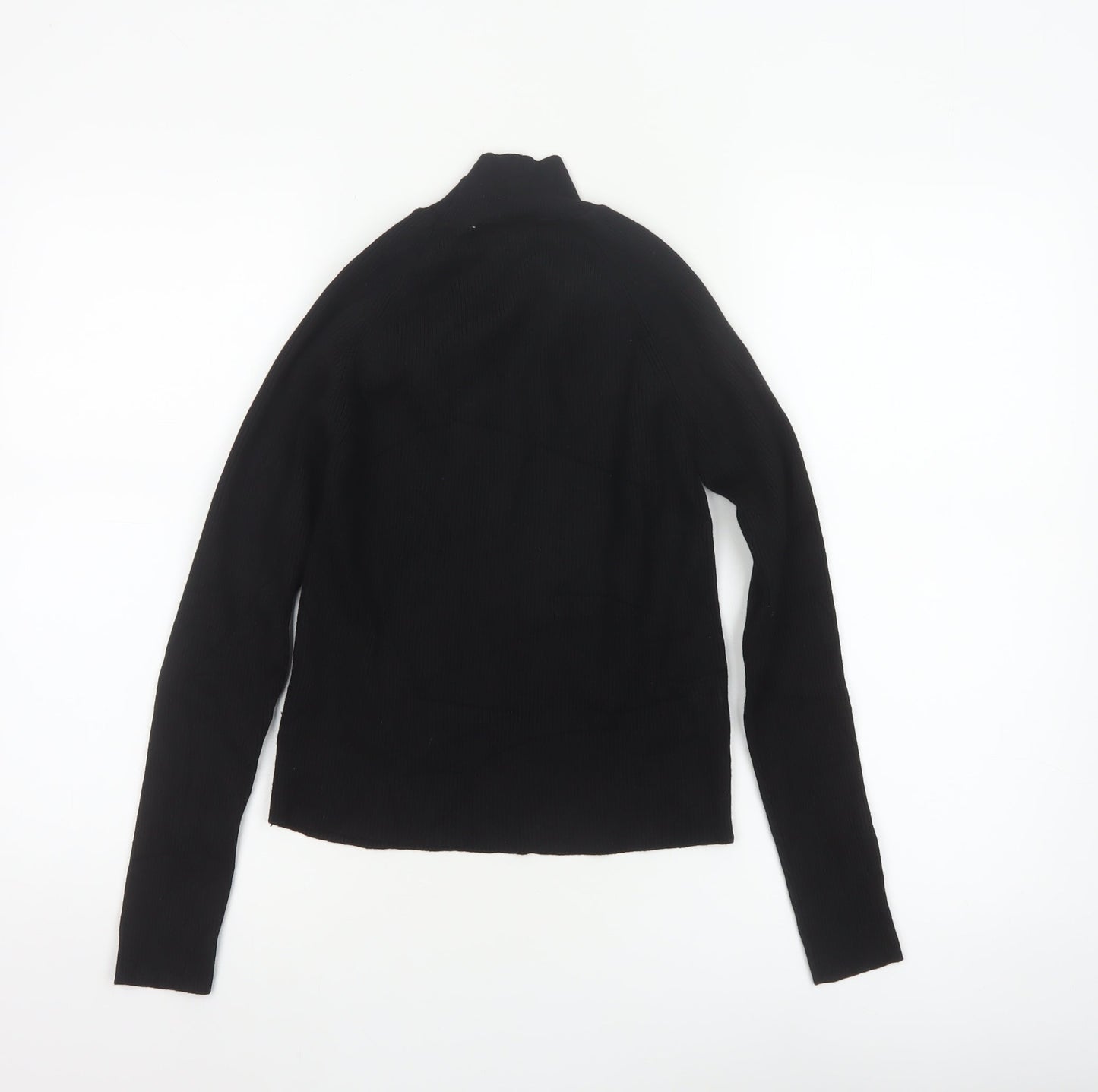 Zara Women Black Size S High Neck Ribbed Knit Gold Button Jumper