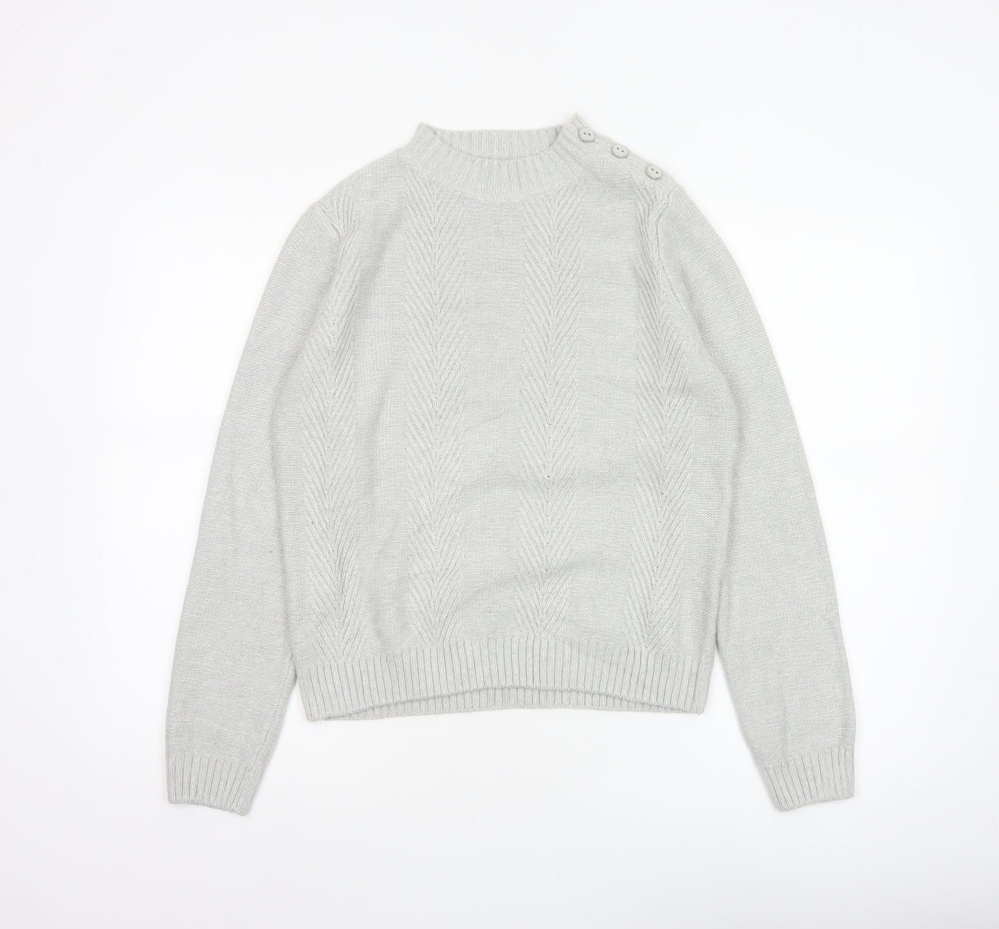 Honor Millburn Women Grey S Cable Knit Button Shoulder Pullover Jumper