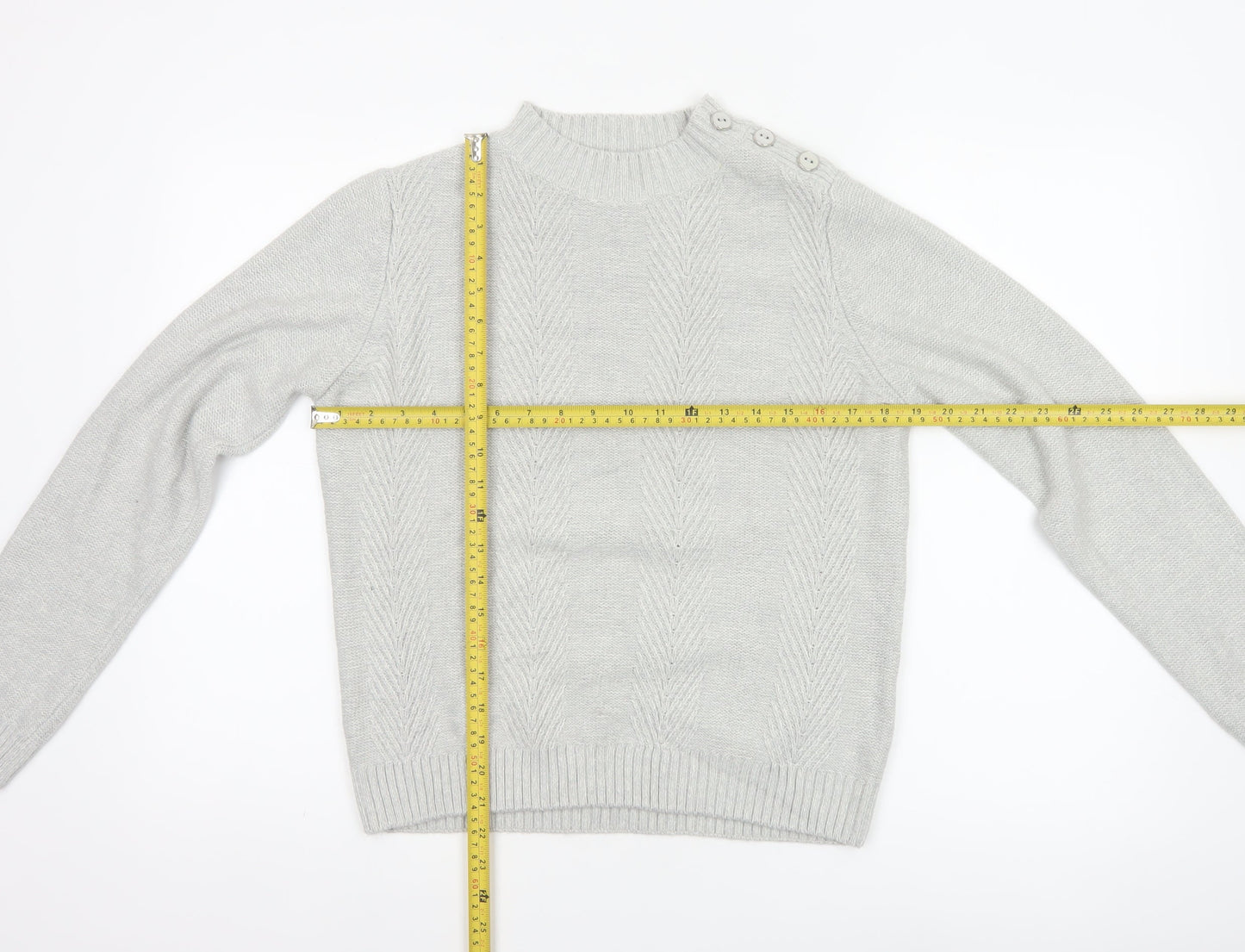 Honor Millburn Women Grey S Cable Knit Button Shoulder Pullover Jumper