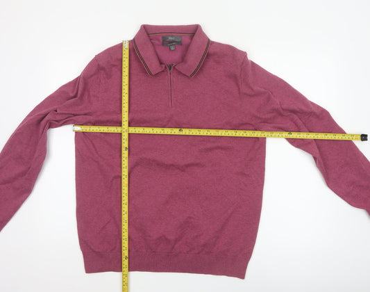 Marks and Spencer Men’s Pink L Cotton Rich 1/4 Zip Collared Jumper