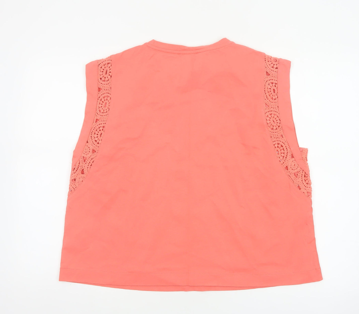 Marks and Spencer Women Orange UK 18 Cotton Crochet Cap Sleeve Top