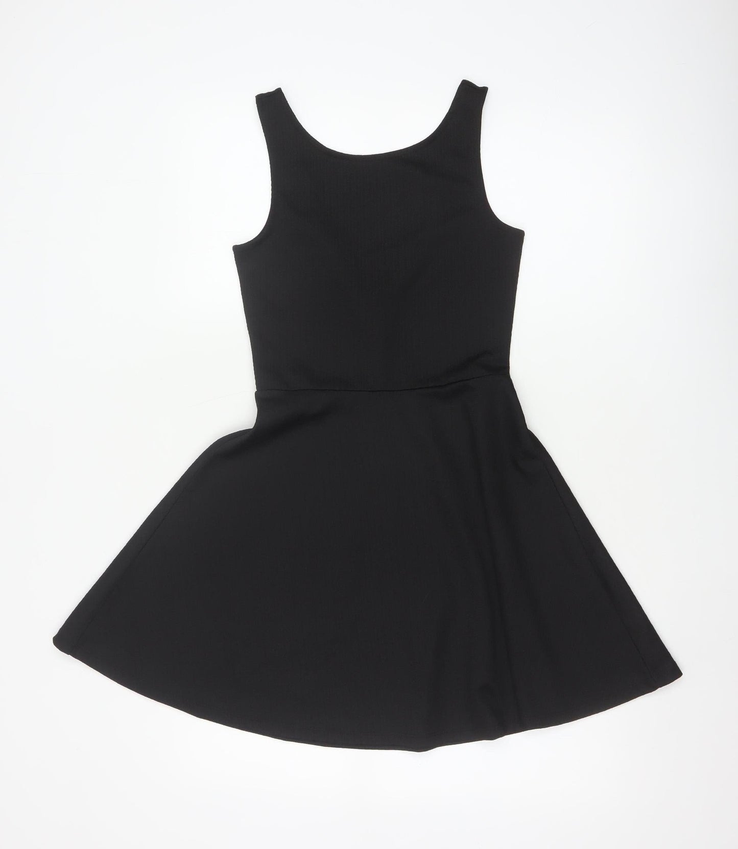 H&M Women Black UK 8 Skater Dress Scoop Neck Stretch Knee Length