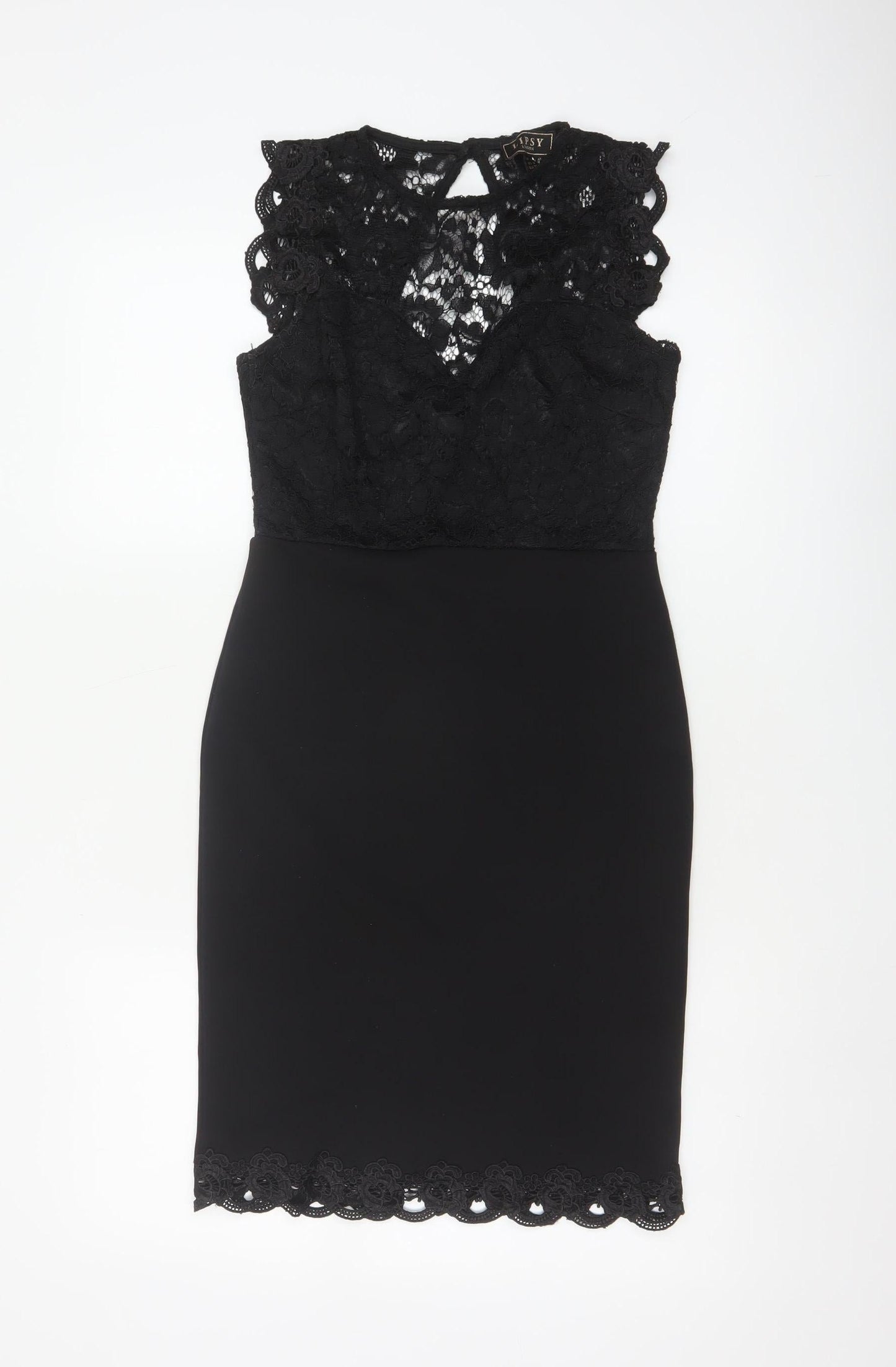 Lipsy Women Black UK 10 Lace Pencil Knee Length Party Dress