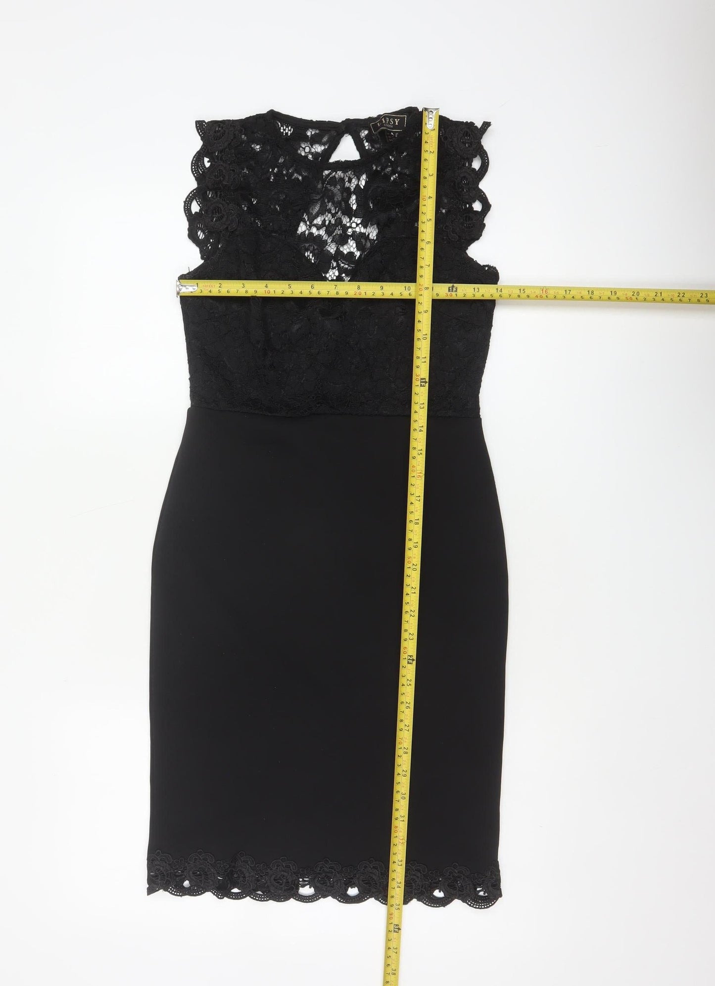 Lipsy Women Black UK 10 Lace Pencil Knee Length Party Dress