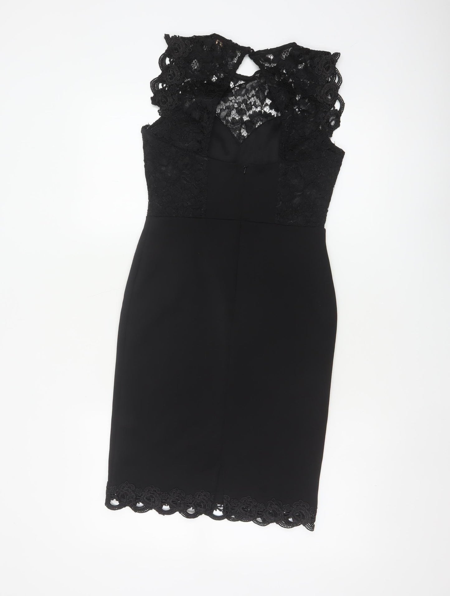 Lipsy Women Black UK 10 Lace Pencil Knee Length Party Dress