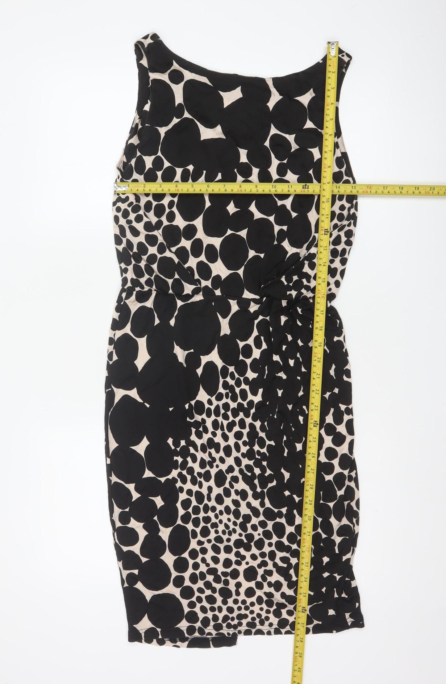 L.K. Bennett Women Black Ivory Polka Dot UK 8 Knee Length Sheath Dress