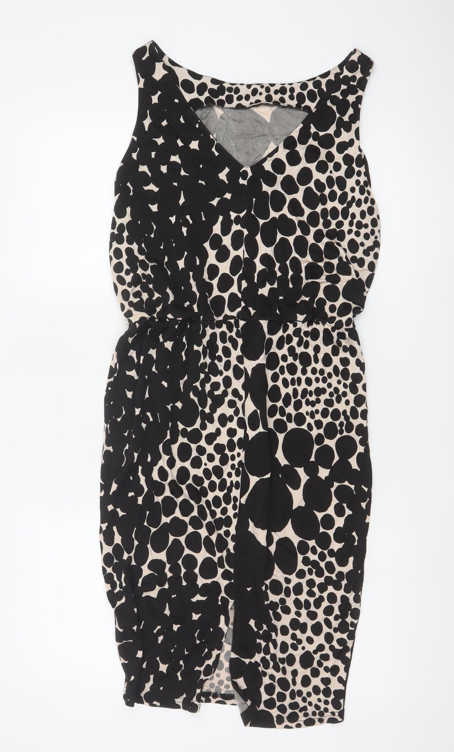 L.K. Bennett Women Black Ivory Polka Dot UK 8 Knee Length Sheath Dress