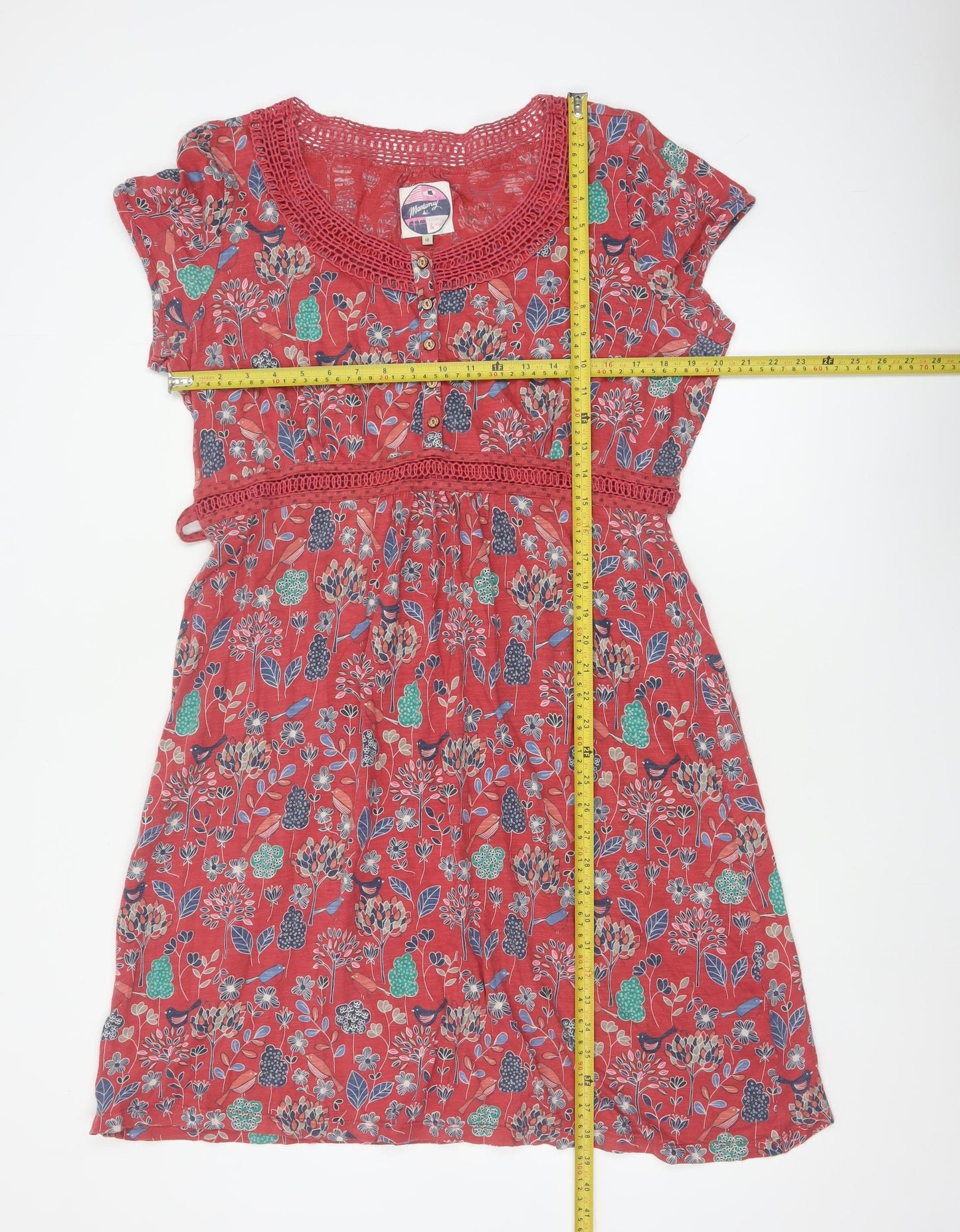Montaray Women Red Floral Cotton A-Line Knee Dress Size 18