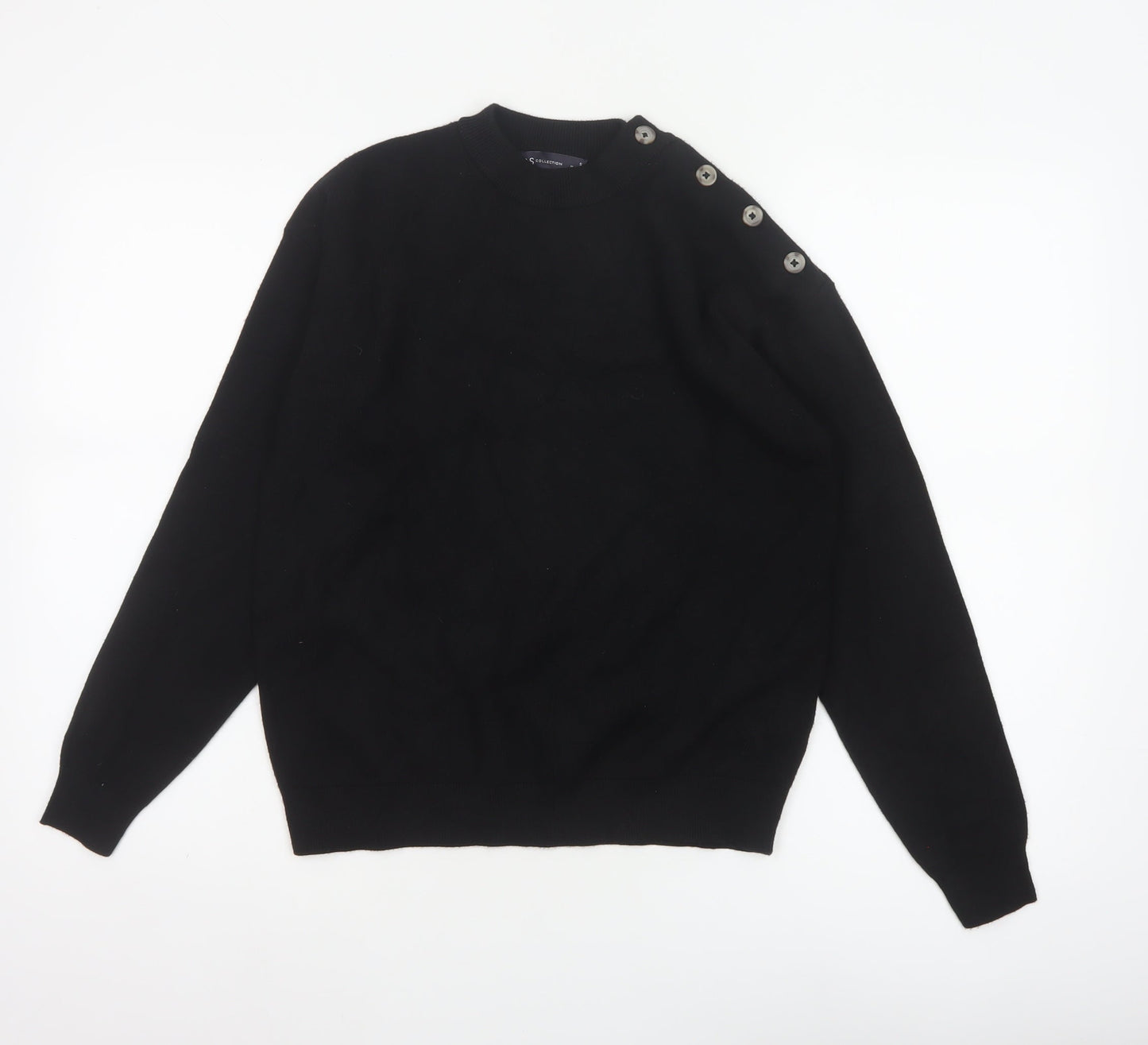 Marks & Spencer Women Black Size S Button Shoulder Knit Jumper