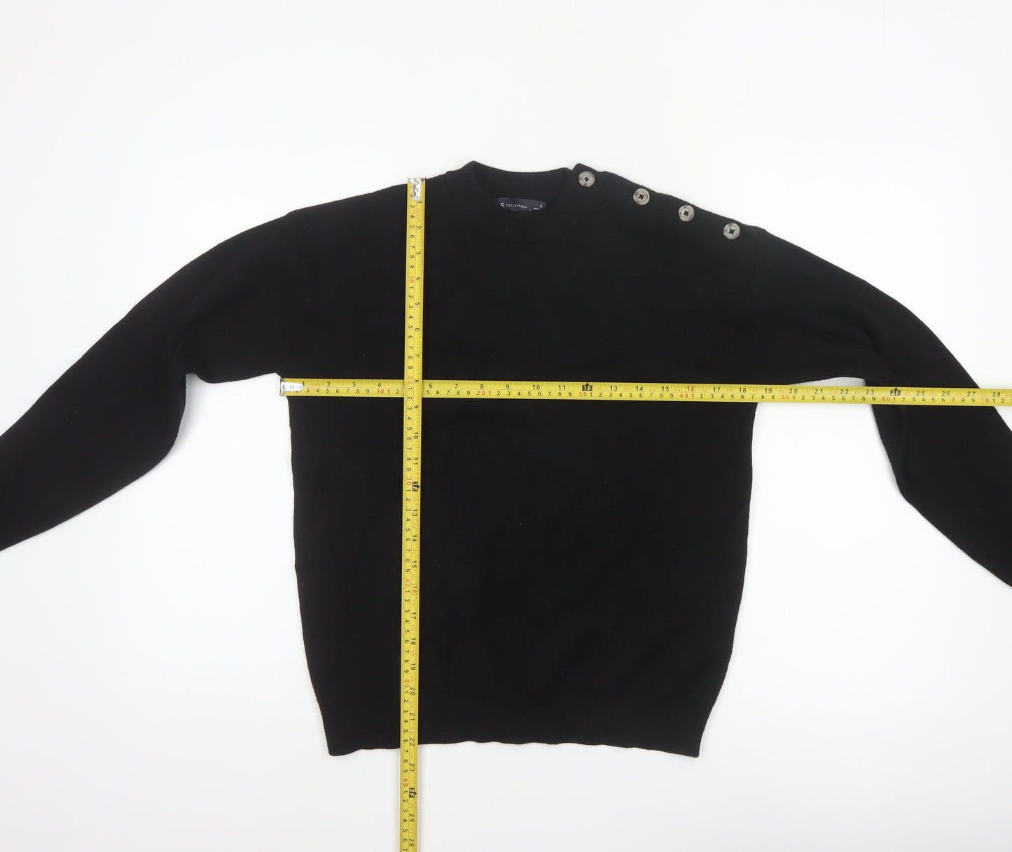 Marks & Spencer Women Black Size S Button Shoulder Knit Jumper