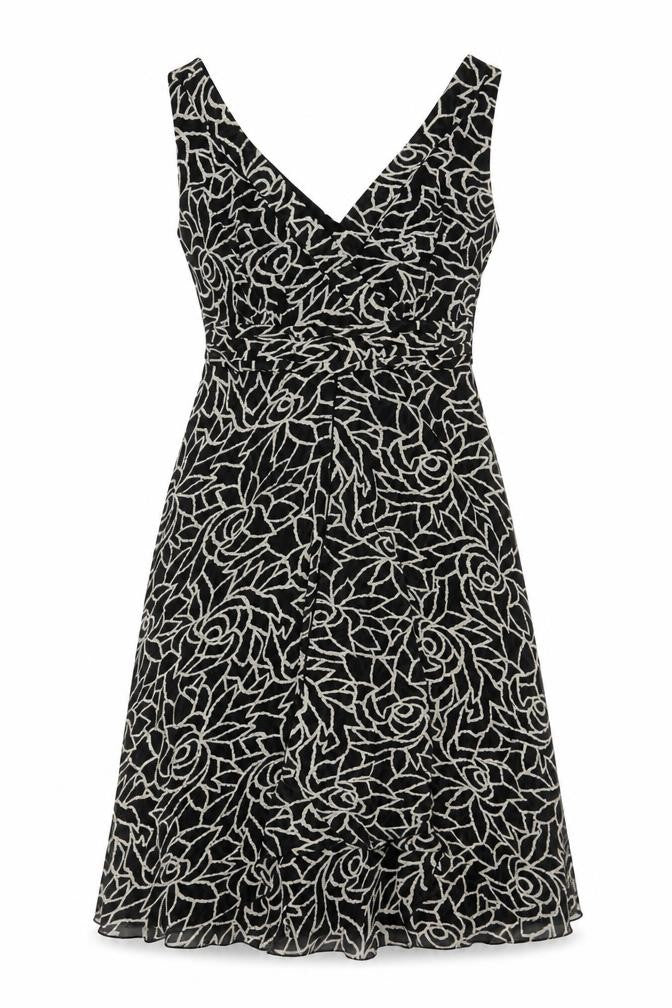Front view of Collection Debenhams Women Black Floral A-Line Dress UK 12 Chiffon