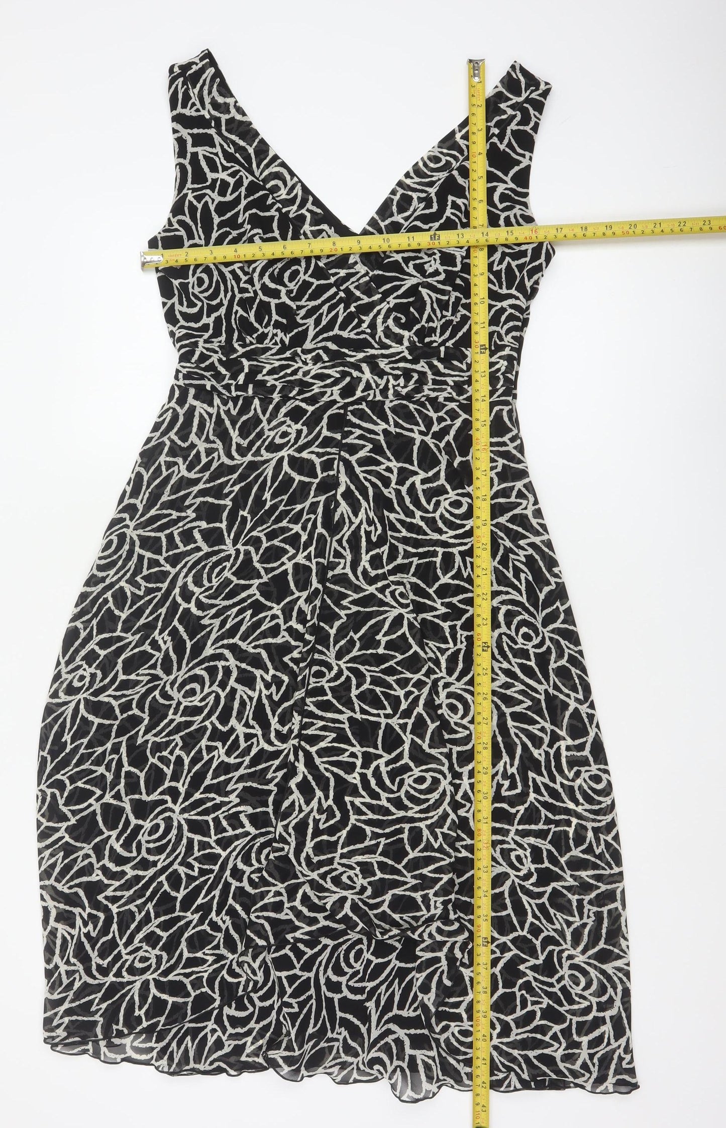Collection Debenhams Women Black Floral A-Line Dress UK 12 Chiffon