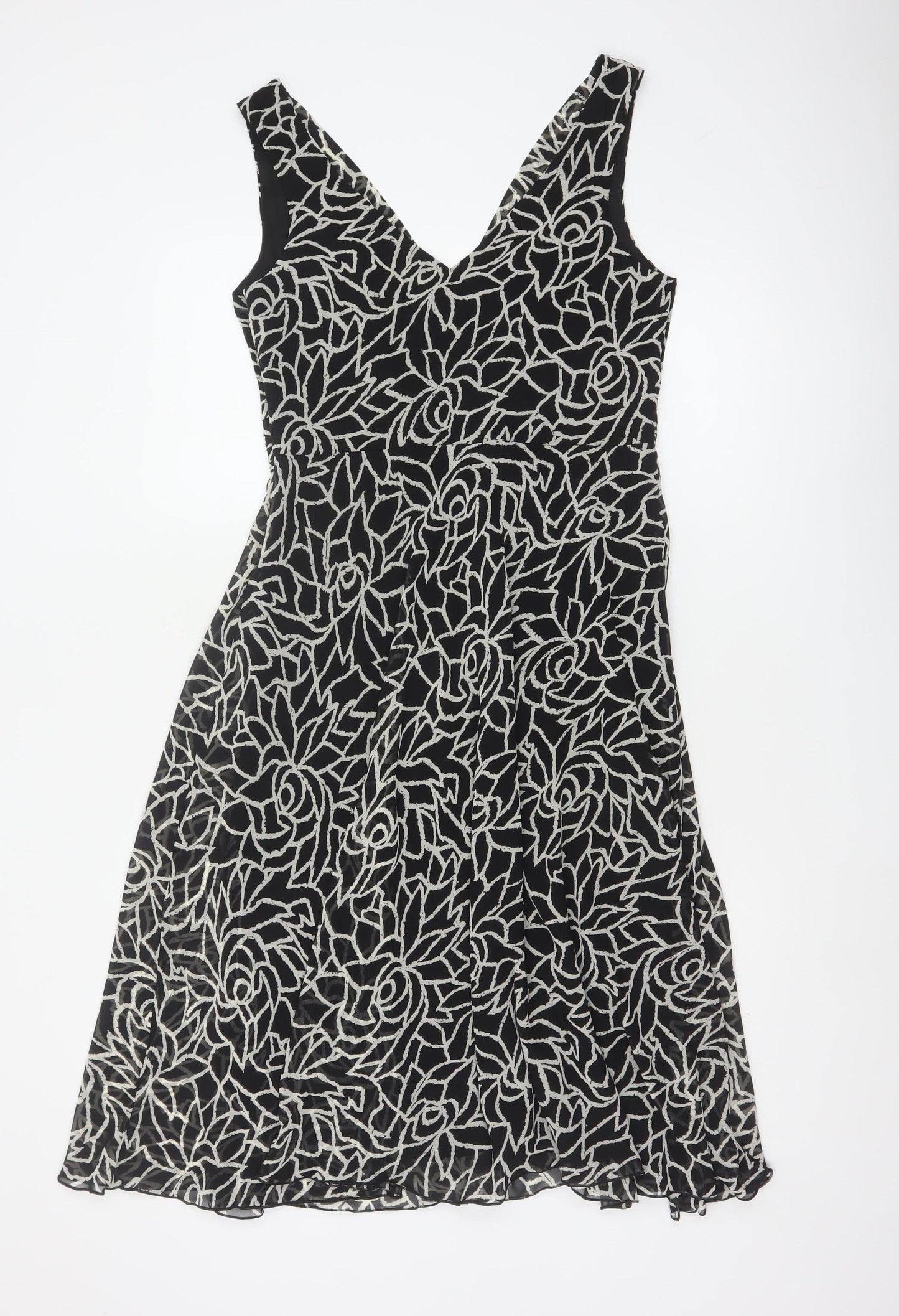 Collection Debenhams Women Black Floral A-Line Dress UK 12 Chiffon
