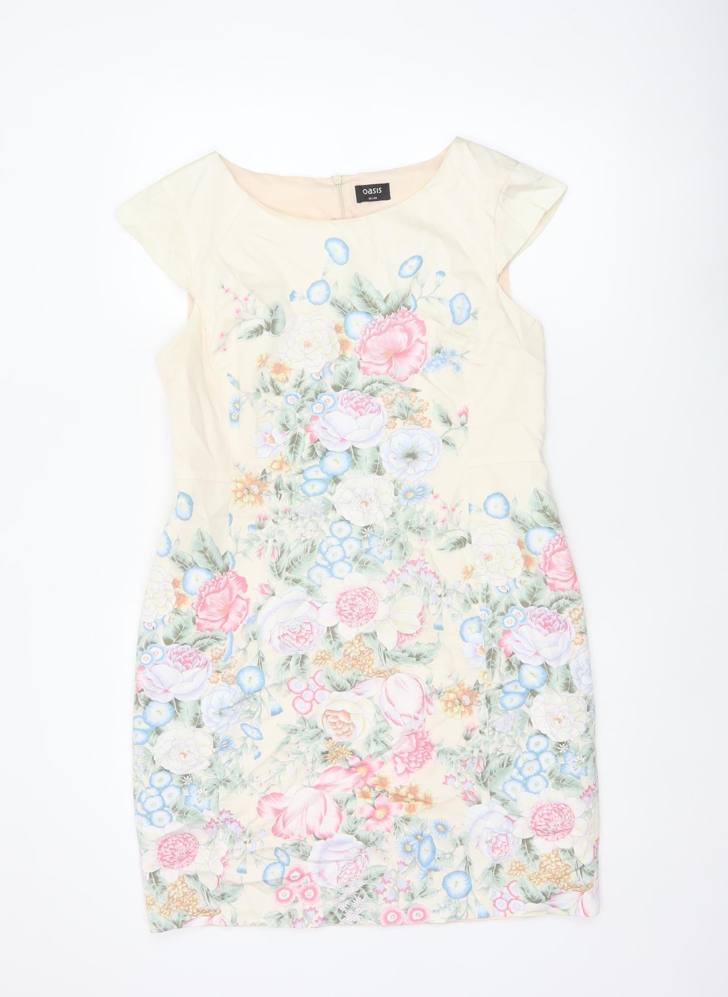 Oasis Women Multicoloured Floral Sheath Dress UK 14 Cap Sleeve Knee Length