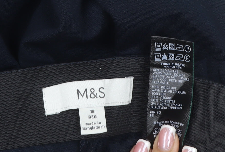 Marks and Spencer Women’s Blue Size 18 Regular Wide-Leg Stretch Trousers