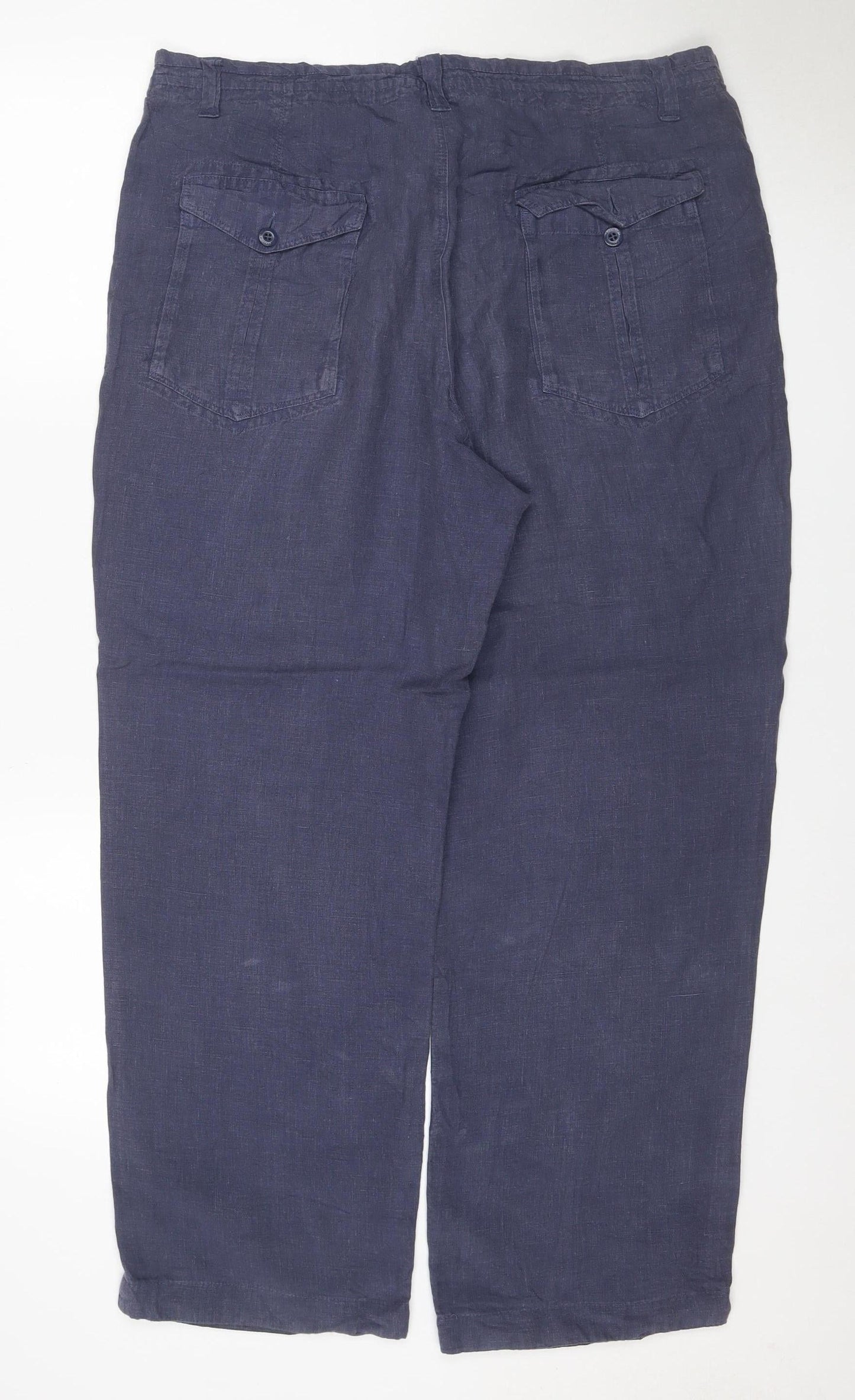Marks & Spencer Women’s Blue Linen Straight Trousers UK 16 34W 29L