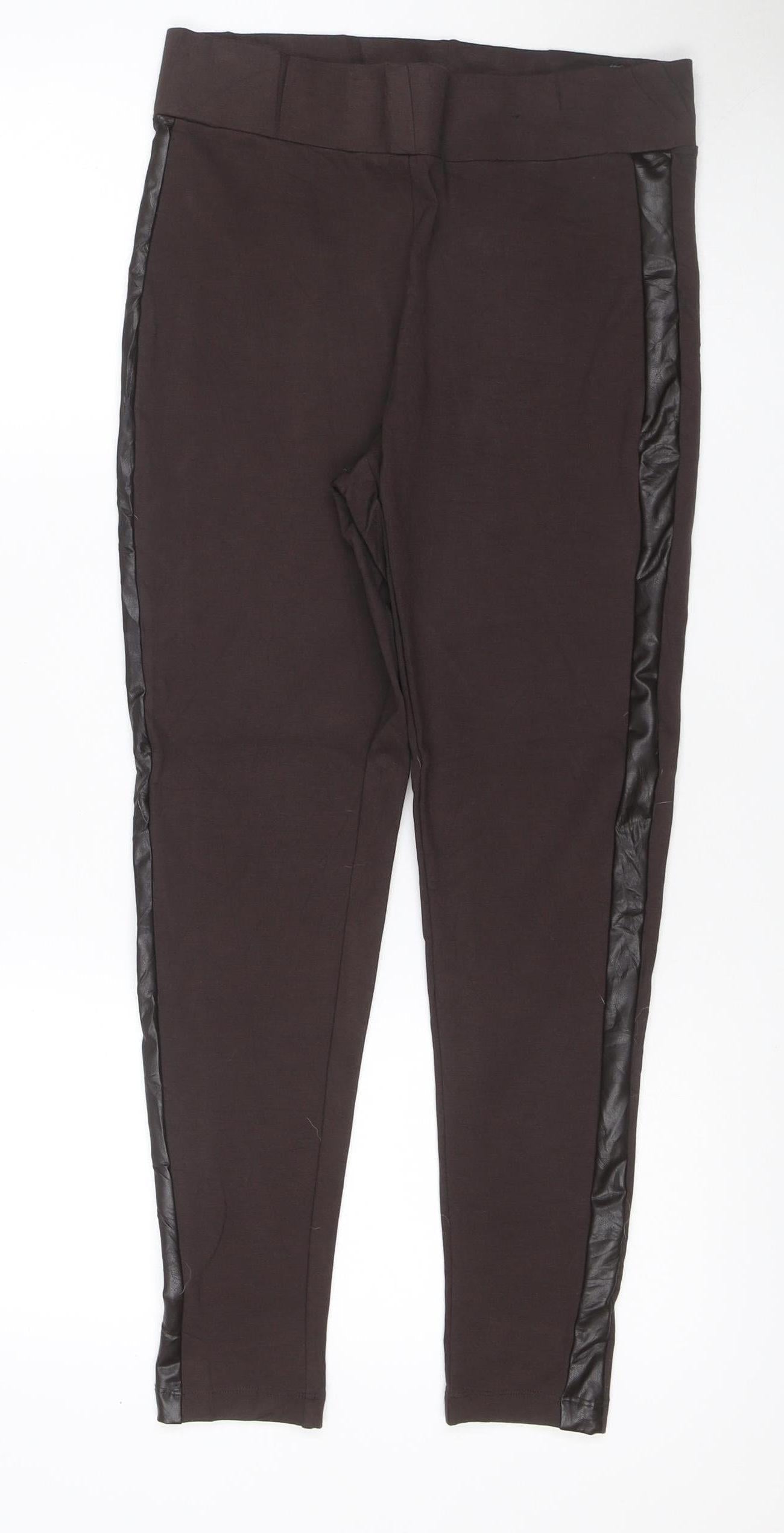 Marks and Spencer Women's Black UK 12 Regular Faux Leather Panel Leggings