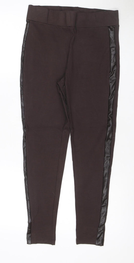 Marks and Spencer Women's Black UK 12 Regular Faux Leather Panel Leggings