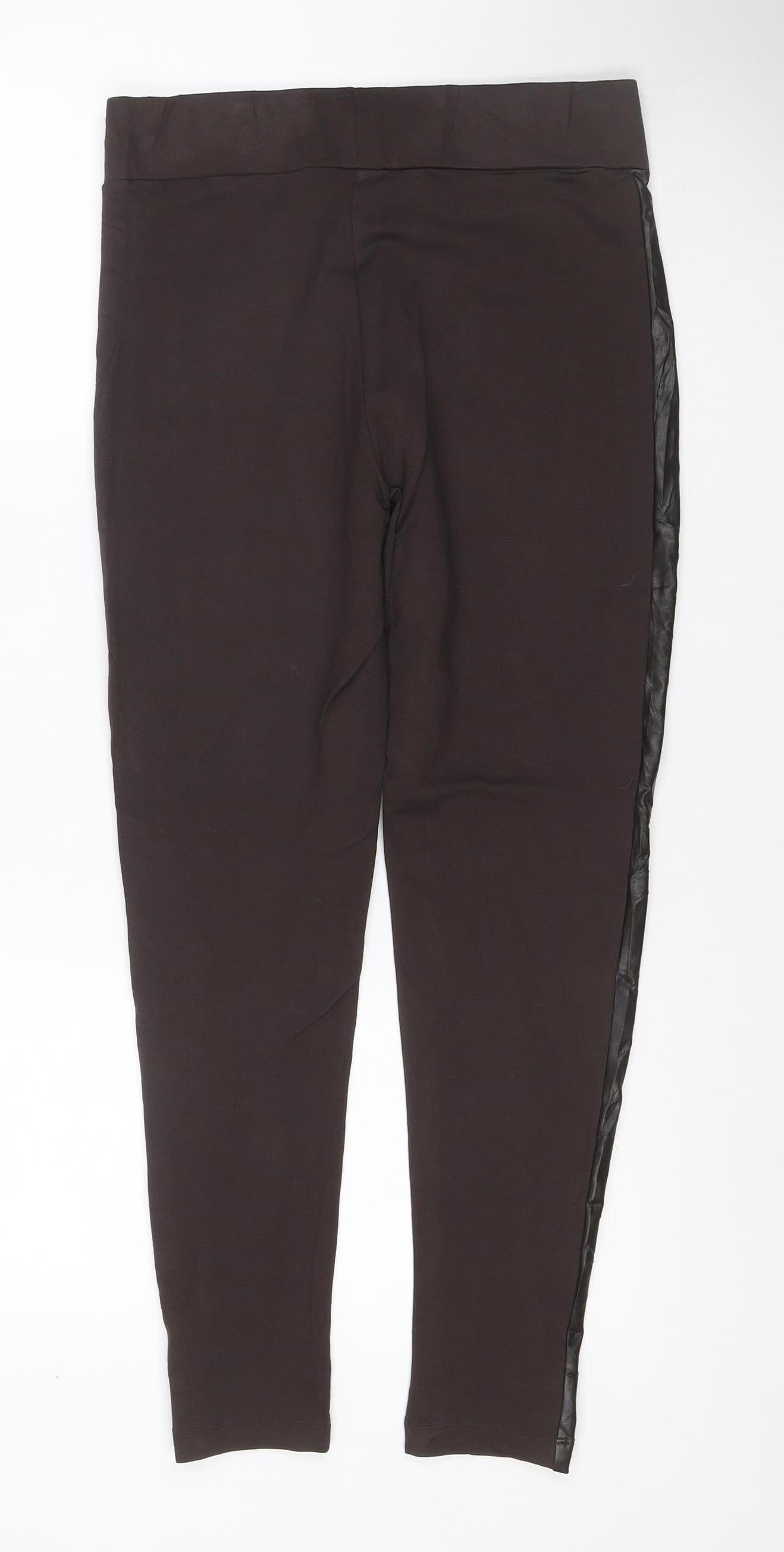 Marks and Spencer Women's Black UK 12 Regular Faux Leather Panel Leggings