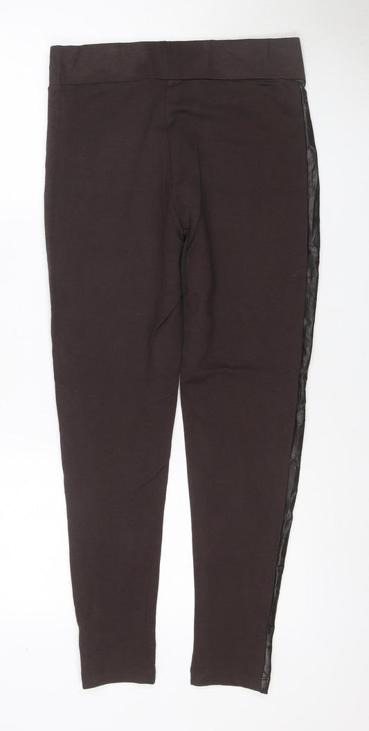 Marks and Spencer Women's Black UK 12 Regular Faux Leather Panel Leggings